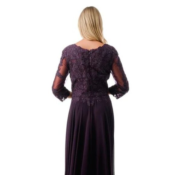 New A-Line Formal Floral Lace Embellished MOB Maxi Gown w/ 3/4 Sleeves TC M2758Q - Picture 6 of 8